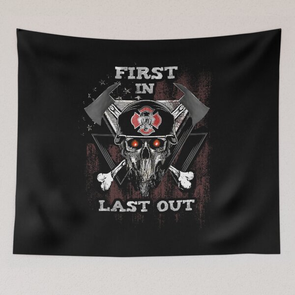 Item preview, First In Last Out Firefighter USA Flag designed and sold by BaseStore.