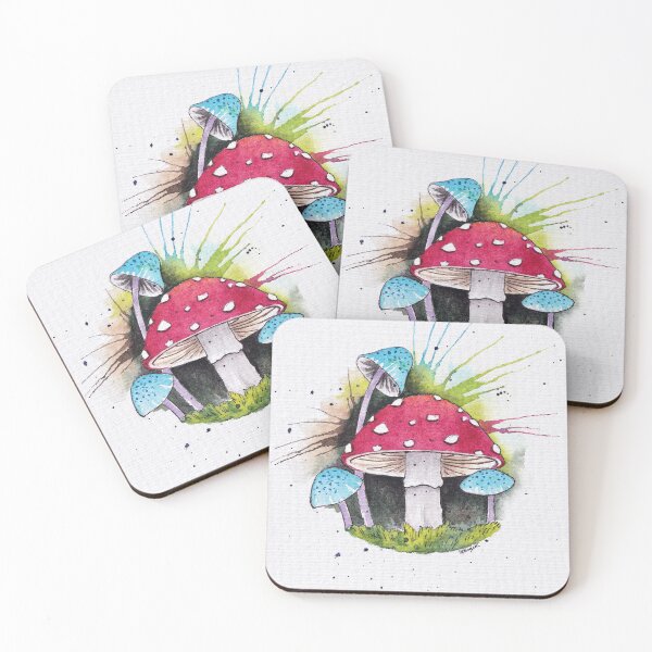 Item preview, Red And Blue Mushrooms In Watercolor  designed and sold by Oirabot.