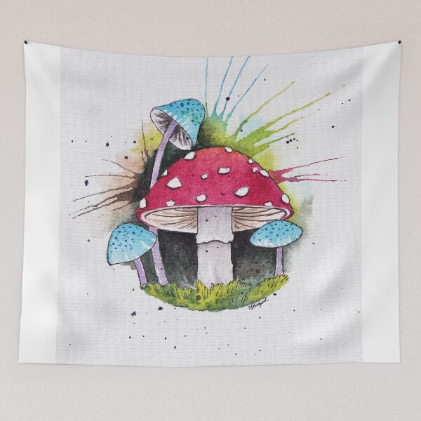 Item preview, Red And Blue Mushrooms In Watercolor  designed and sold by Oirabot.