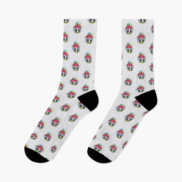 Item preview, Red And Blue Mushrooms In Watercolor  designed and sold by Oirabot.