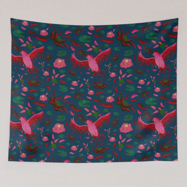 Item preview, From Lotus to Lovebird Pattern - Sunset Pink & Turquoise  designed and sold by EcoElsa.