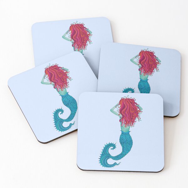 Item preview, Green and Red Watercolor Mermaid designed and sold by HeatherNafeArt.