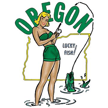 Vintage Sexy Oregon Pinup Girl Fishing Sticker for Sale by NationalVintage