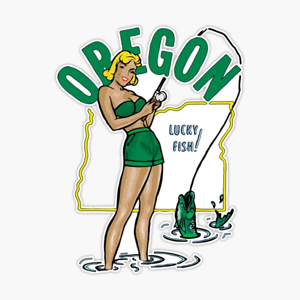 Vintage Sexy Oregon Pinup Girl Fishing Sticker for Sale by NationalVintage