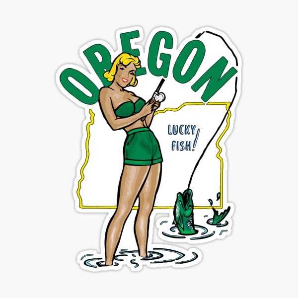 Vintage Sexy Oregon Pinup Girl Fishing Sticker for Sale by NationalVintage