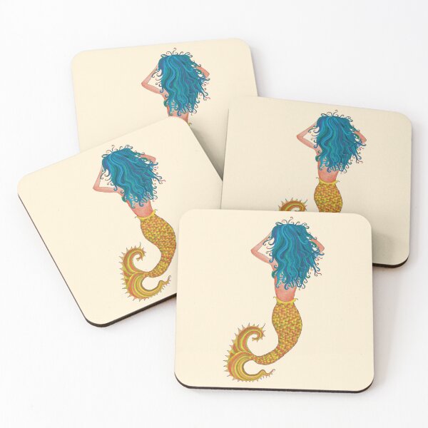 Item preview, Blue and Yellow Watercolor Mermaid designed and sold by HeatherNafeArt.