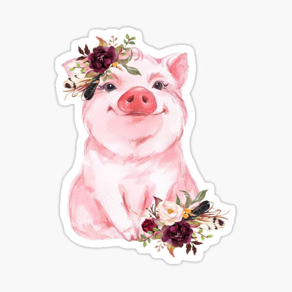Cute Funny Pig Boho Flower Sticker