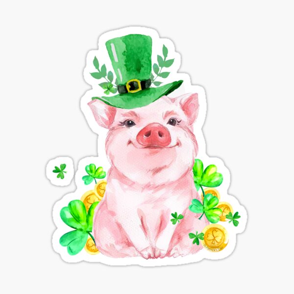 Cute Funny Pig Shamrock St Patricks Day Sticker