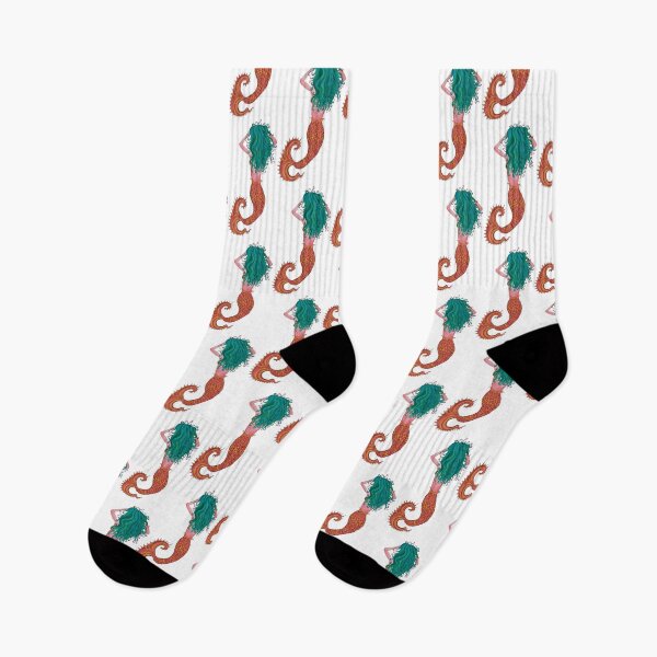 Item preview, Green and Red-Orange Watercolor Mermaid designed and sold by HeatherNafeArt.