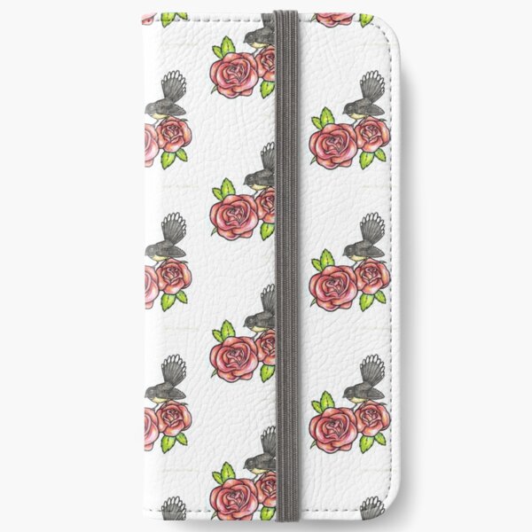 Fantail and roses watercolor and ink iPhone Wallet