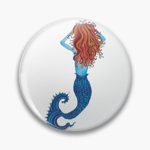 Item preview, Red-Orange and Blue Watercolor Mermaid designed and sold by HeatherNafeArt.