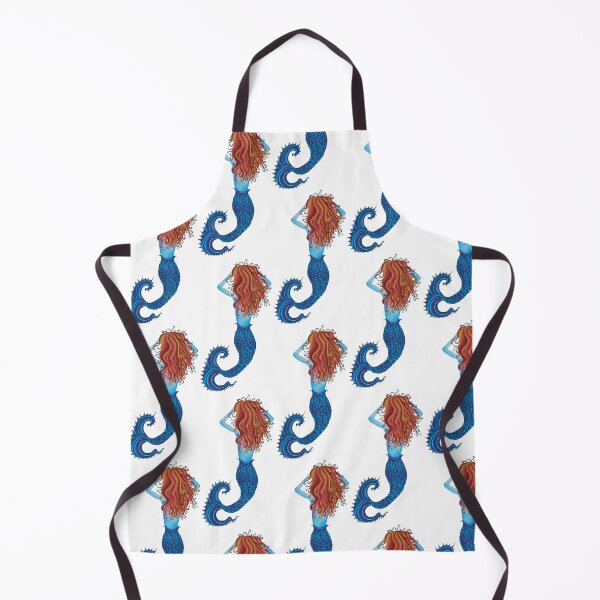 Item preview, Red-Orange and Blue Watercolor Mermaid designed and sold by HeatherNafeArt.