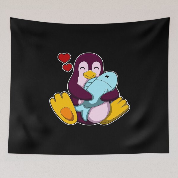 Aperçu de l'œuvre Penguin with Fish & Hearts créée et vendue par Snabdesign84.