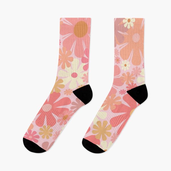 Item preview, Vintage 60s 70s Flowers Retro Floral Pattern in Blush Pink and Mustard Tones designed and sold by kierkegaard.