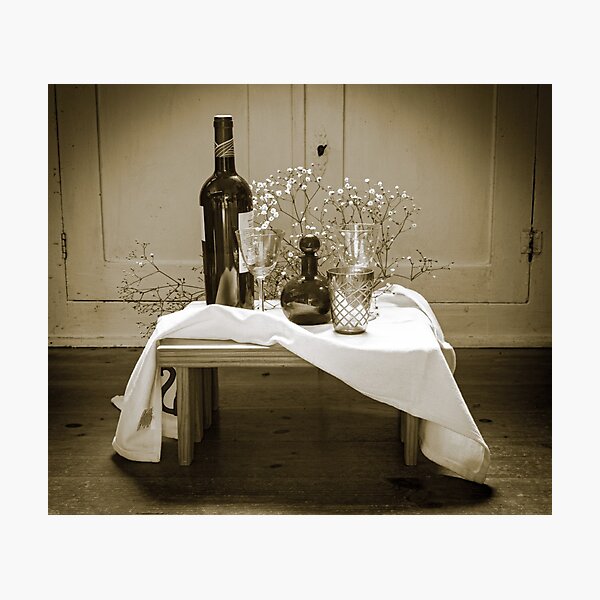 wine and glasses still life in Sepia colours Photographic Print