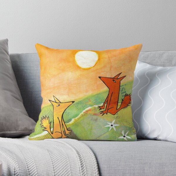 two dogs on a green hill Throw Pillow