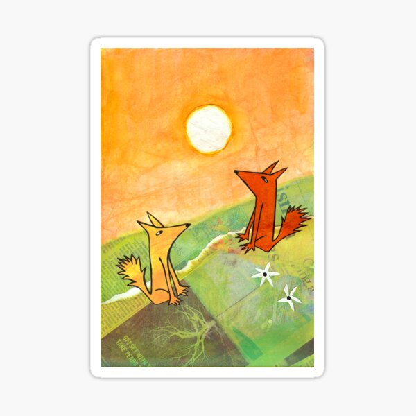 two dogs on a green hill Sticker