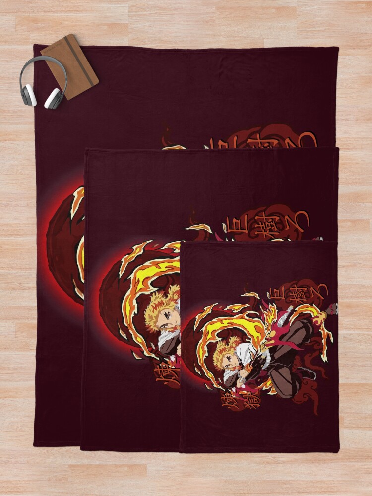Alternate view of Rengoku Kyojuro Fire - Kimetsu No Yaiba Throw Blanket