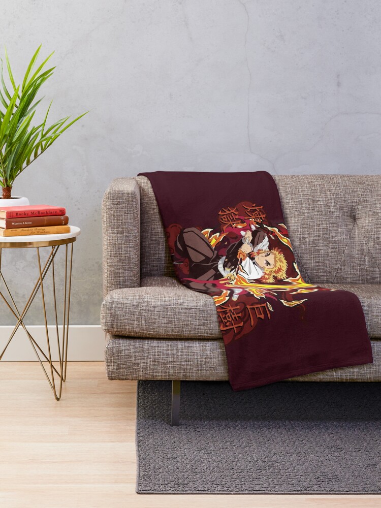 Alternate view of Rengoku Kyojuro Fire - Kimetsu No Yaiba Throw Blanket