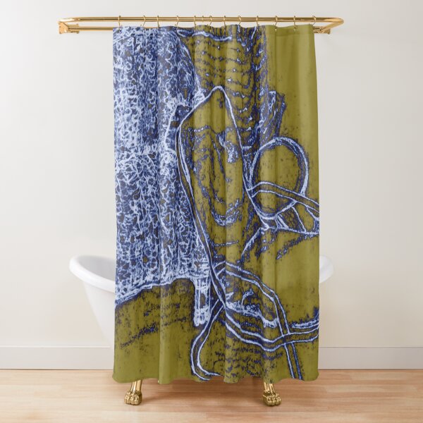 Chair Story in Blue and Brown Shower Curtain