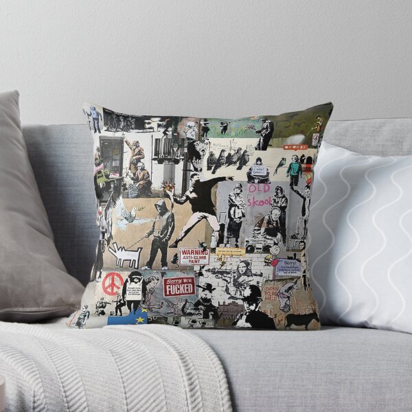 Banksy Collage Throw Pillow