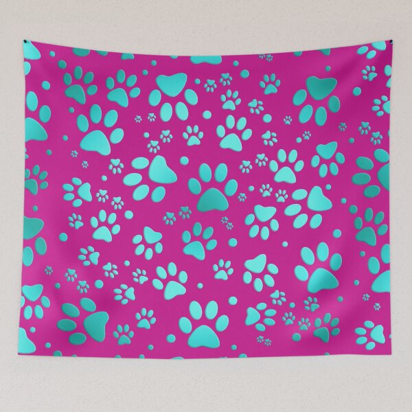 Item preview, Paws pattern in pink turquoise - cats designed and sold by MadandMean.