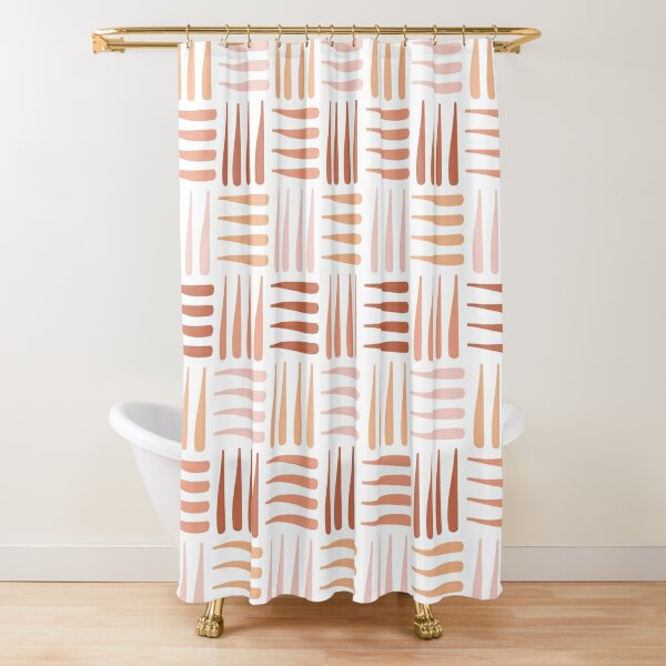 Modern mid century geometric print squares and lines blush terracotta white Shower Curtain