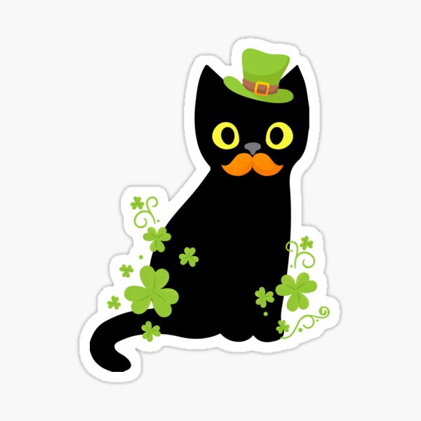 Cute Funny Black Cat Shamrock St Patricks Day Sticker