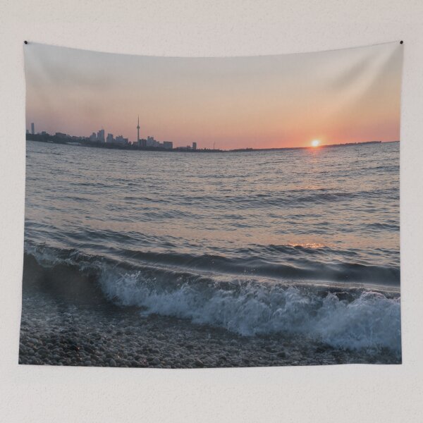 Item preview, Waves and Pebbles - Splendid Toronto Skyline Sunrise from Humber Bay Shores designed and sold by Georgia Mizuleva.