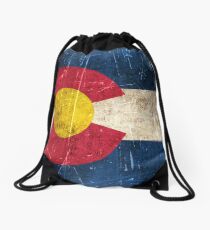Vintage Aged and Scratched Colorado Flag Drawstring Bag