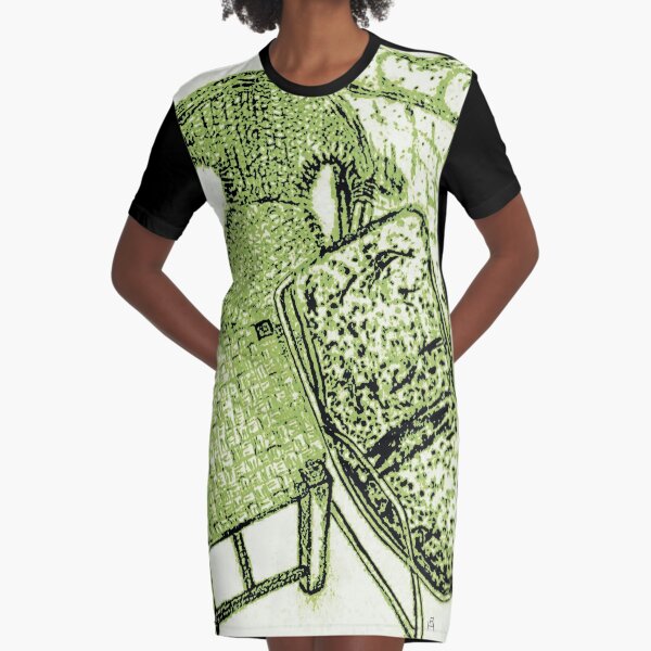 Chair Story in Bright Green Graphic T-Shirt Dress