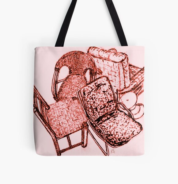  Chair Story in Red All Over Print Tote Bag