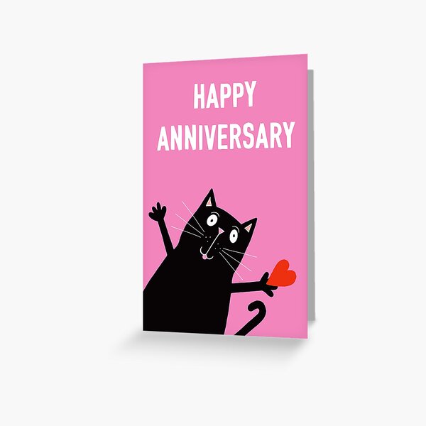 Black Cat Happy Anniversary Illustration Greeting Card For Sale By Adamregester Redbubble