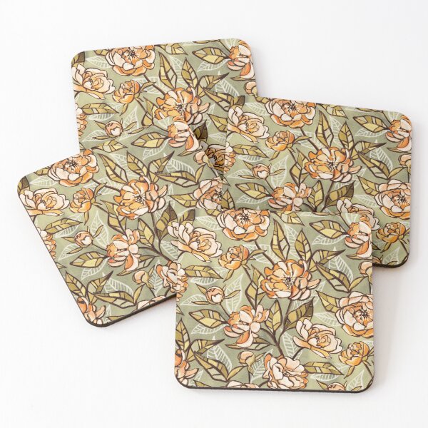 Item preview, Chalk Pastel Peonies in Soft Apricot and Sage Green designed and sold by micklyn.