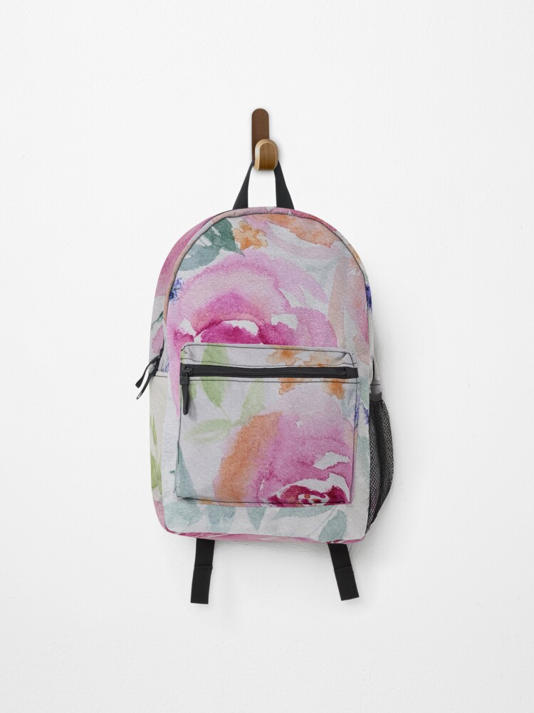 Thumbnail 1 of 3, Backpack, Soft Watercolour Roses designed and sold by JillyBeanDesign.