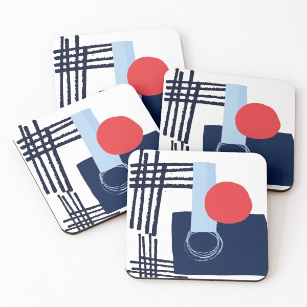 Item preview, Red Sun Blue Square Artwork No1 Japandi style 2022 designed and sold by dreamofdenim.