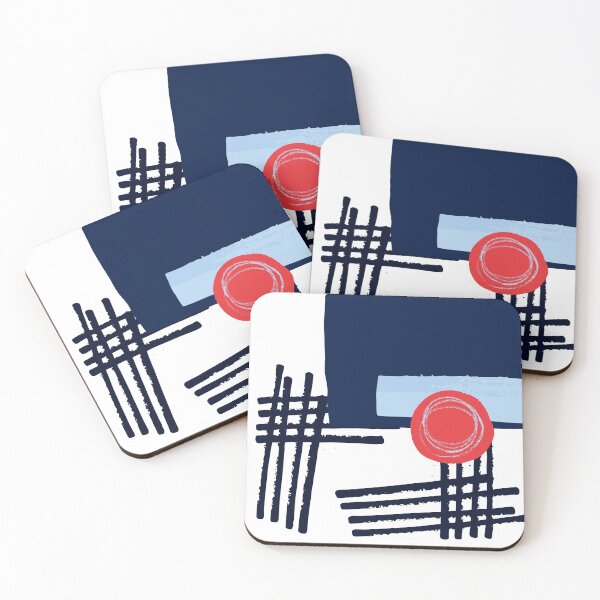 Item preview, Red Sun Blue Square Artwork No2 Japandi style 2022 designed and sold by dreamofdenim.