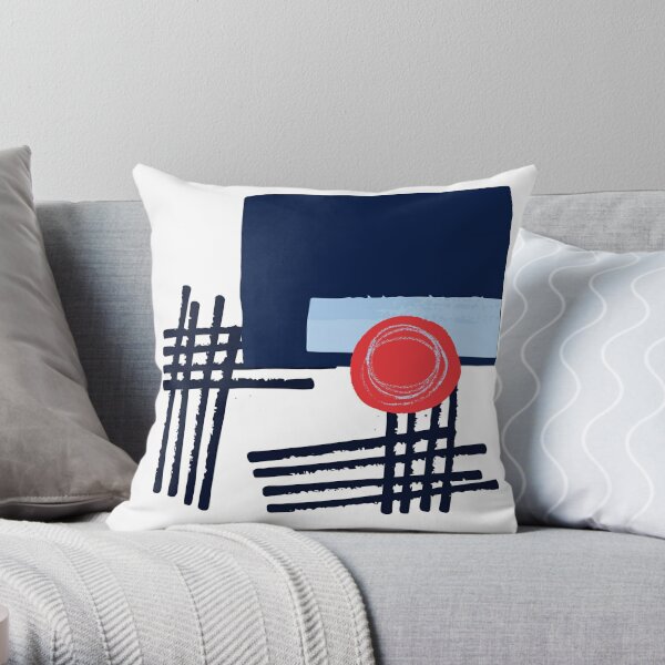 Red Sun Blue Square Artwork No2 Japandi style 2022 Throw Pillow