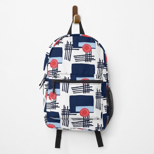 Item preview, Red Sun Blue Square Artwork No2 Japandi style 2022 designed and sold by dreamofdenim.
