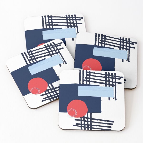Item preview, Red Sun Blue Square Artwork No3 Japandi style 2022 designed and sold by dreamofdenim.