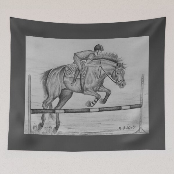 Item preview, Show jumping training graphite drawing designed and sold by horseaddicted.