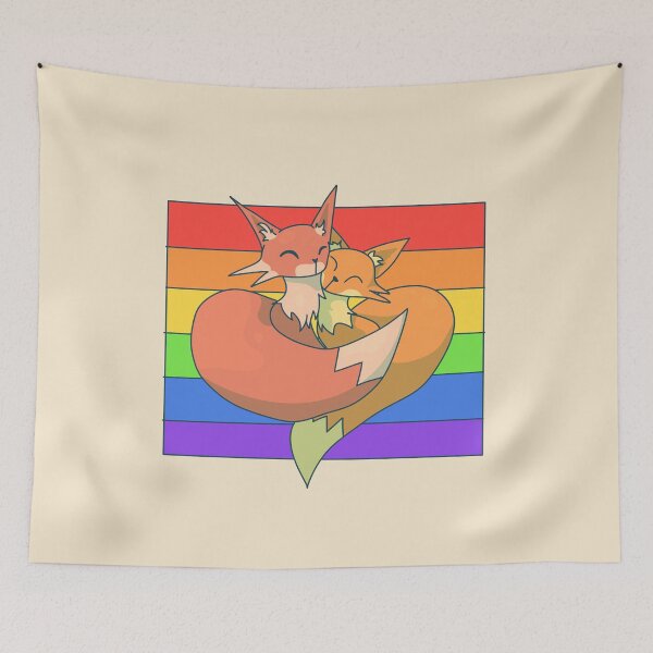 Item preview, Snuggling Foxes Over Rainbow Flag designed and sold by ForTheFrogWar.