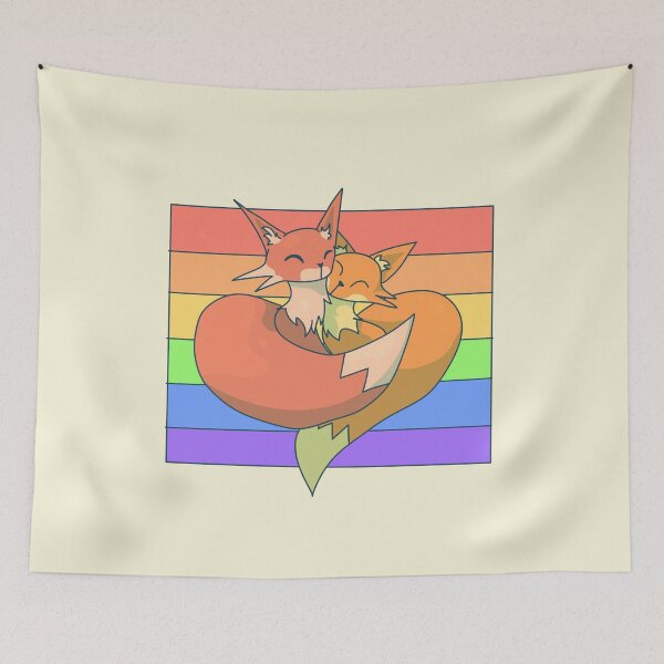 Item preview, Snuggling Foxes Over Pastel Rainbow designed and sold by ForTheFrogWar.