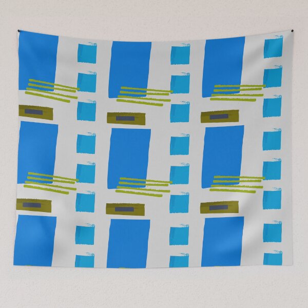 Item preview, Blue Square Khaki Lines Abstract Artwork No2 Japandi style 2022 designed and sold by dreamofdenim.