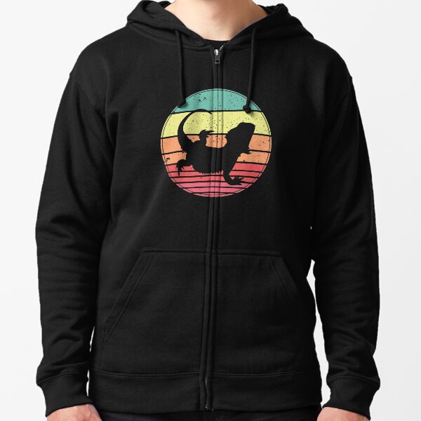 Bearded Dragon Vintage Retro Sunset Zipped Hoodie