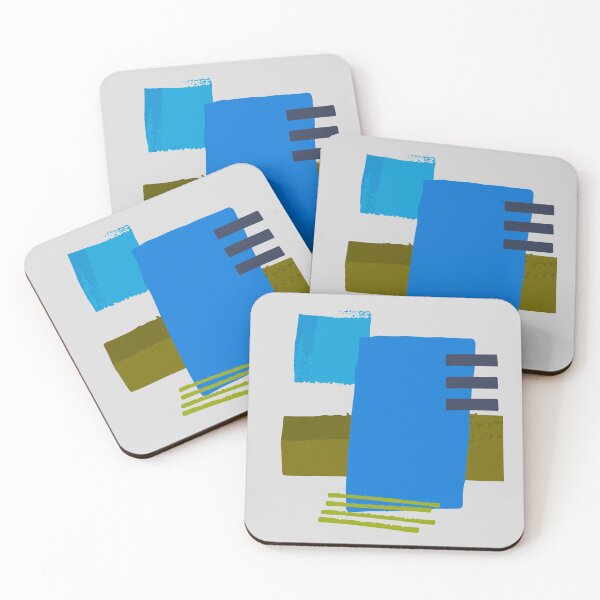 Item preview, Blue Square Khaki Lines Abstract Artwork No3 Japandi style 2022 designed and sold by dreamofdenim.