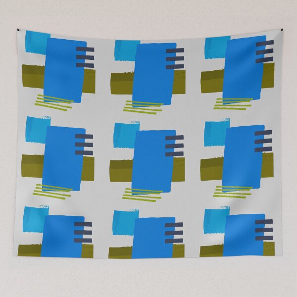 Item preview, Blue Square Khaki Lines Abstract Artwork No3 Japandi style 2022 designed and sold by dreamofdenim.