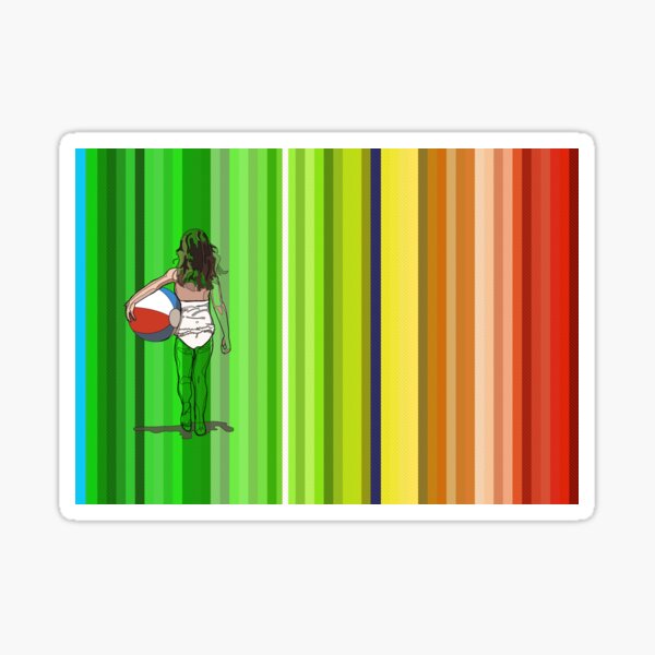girl with beachball with colorfull stripes in the background Sticker