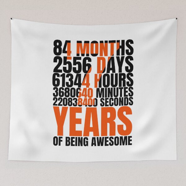 Item preview, 7 Years 84 Months 2556 Days 61344 Hours 3680640 Minutes 2208384000 Seconds of Being Awesome Birthday Tee,Short-Sleeve Unisex T-shirt. designed and sold by Babe3955.