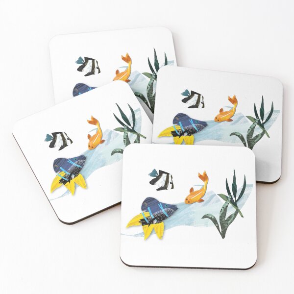 Item preview, Fish tank watergarden seascape illustration - Bannerfish, koi and damsel fishes designed and sold by Caroline Laursen.